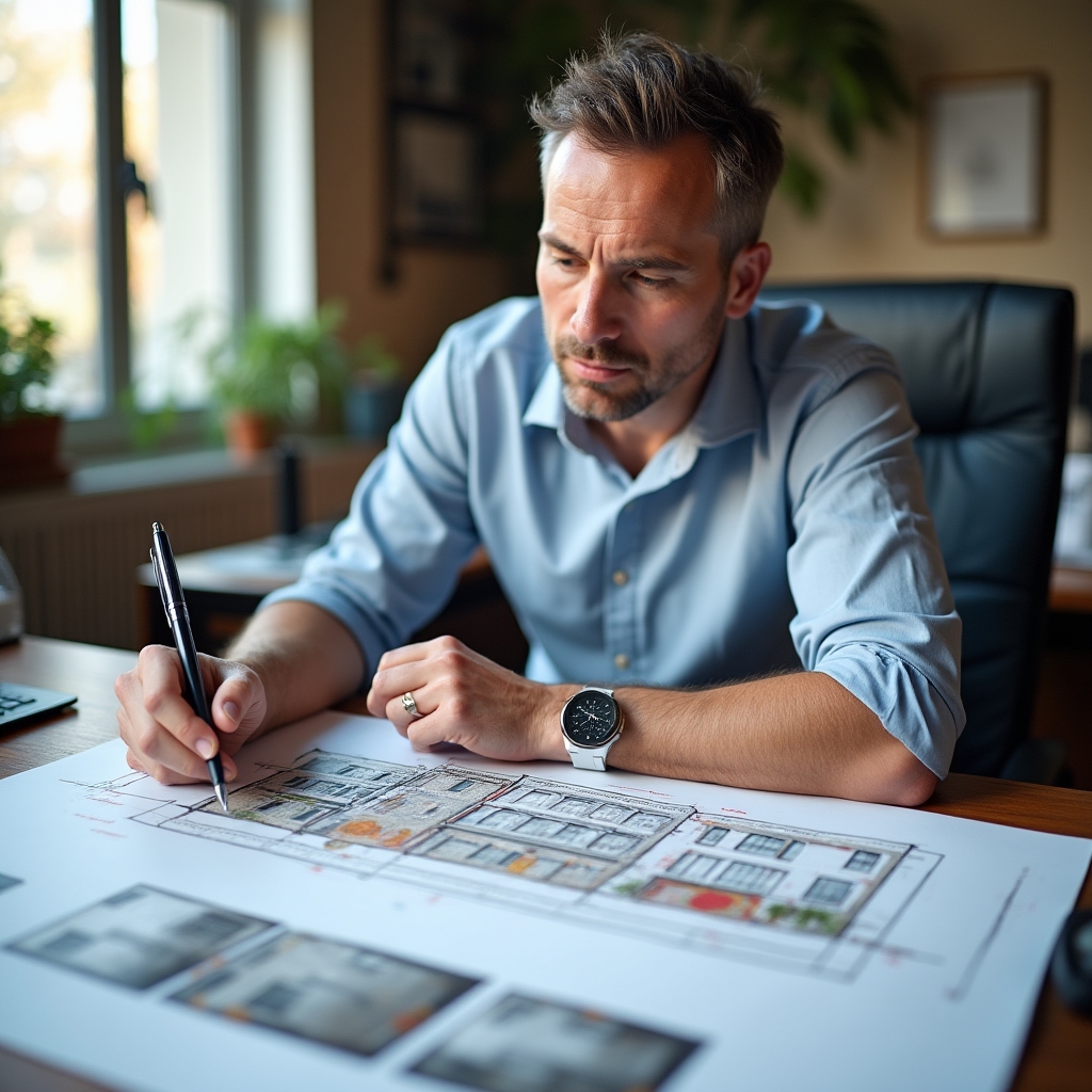Building manager reviewing facade inspection report document